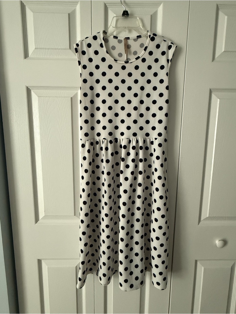 White and Black Polka Dot Sleeveless Dress